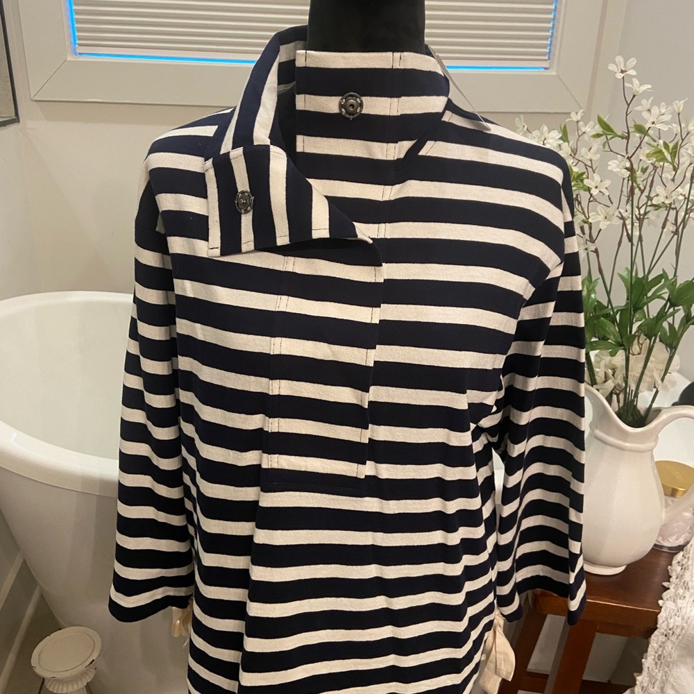 J. Crew Women’s  Navy and Cream Striped Long Sleeve with Bow - Picture 3 of 15
